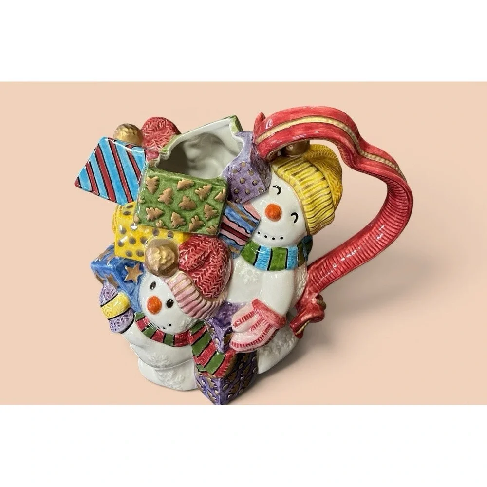 Fitz & Floyd 1995 Frosty Folks Snowman Christmas Pitcher 48 ozs Gifts Holiday